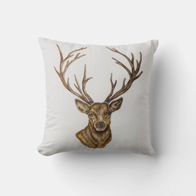 Stag Dez Zeichn von Woodland Animal Art Kissen (Vorderseite)