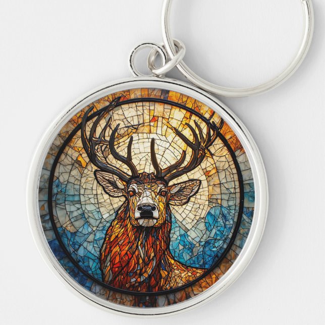 Stag farbenfrohe MosaikIllustration Schlüsselanhänger (Vorne)