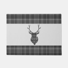 Stag Head Antler Rustic Gray Tartan Muster Fußmatte