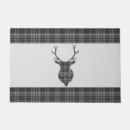 Stag Head Antler Rustic Gray Tartan Muster Fußmatte