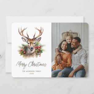 Stag Holly Red Berries Pine Cones Foto Weihnachten