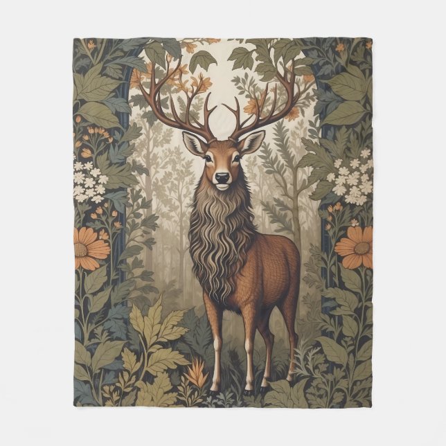 Stag im Wald William Morris Inspiriert Fleecedecke (Vorderseite)