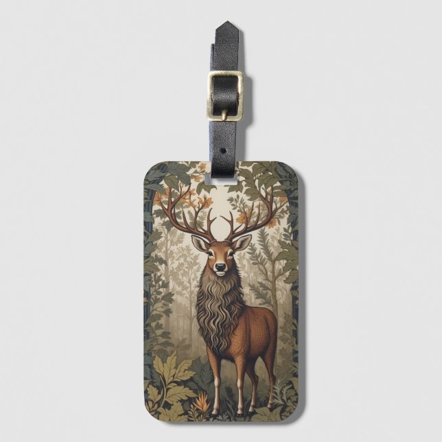 Stag im Wald William Morris Inspiriert Gepäckanhänger (Vorderseite Vertikal)