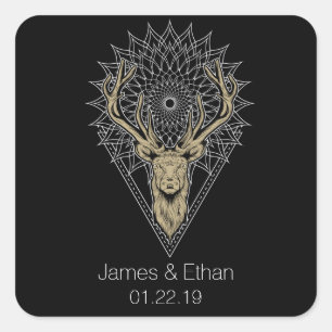 Stag Mandala Wedding Quadratischer Aufkleber