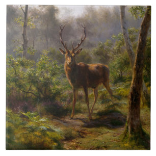 Stag (Männliche Hirsche) im Wald (von Rosa Bonheur Fliese