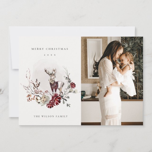 Stag Marsala Foliage Wreath Foto Frohe Weihnachten (Vorderseite)