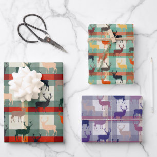Stag Party Tartan Deer with Antlers Geschenkpapier Set