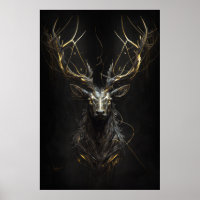 Stag Portrait Tierart Natur Dunkle Malerei