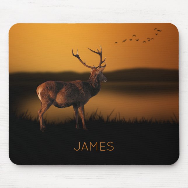 Stag Sunrise Misty Morning Dee Personalisiert Mousepad (Vorne)