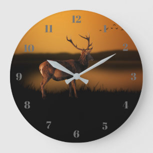 Stag Sunrise Misty Morning Deer Große Wanduhr