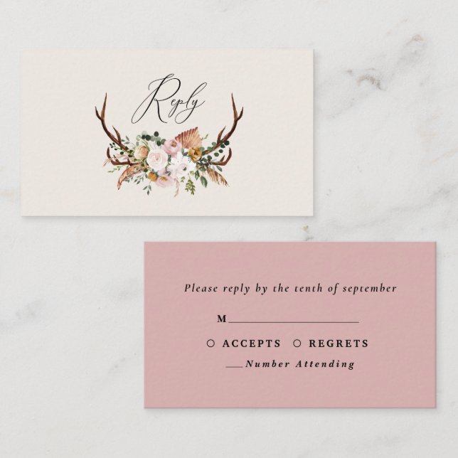 Stag terracotta rosa florale elegante Hochzeitsbud Begleitkarte (Vorne/Hinten)
