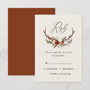 Stag terracotta rosa florale elegante Hochzeitsbud RSVP Karte
