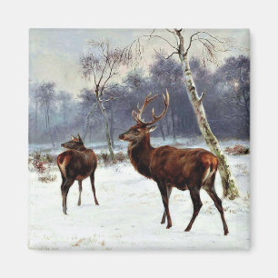 Stag und Dog in einer verschneiten Landschaft Magnet
