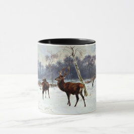 Stag und Dog in einer verschneiten Landschaft Tasse