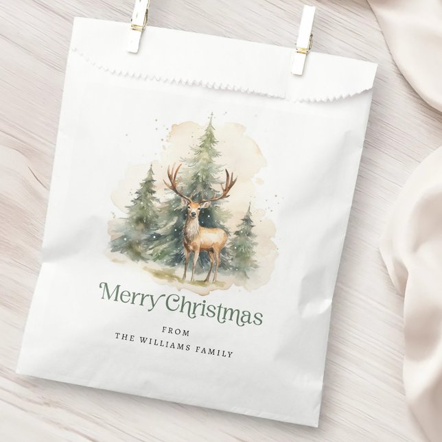 Stag und Weihnachtsbäume Frohe Weihnachtsnamen Geschenktütchen (Stag and Christmas trees Merry Christmas name Favor Bag)