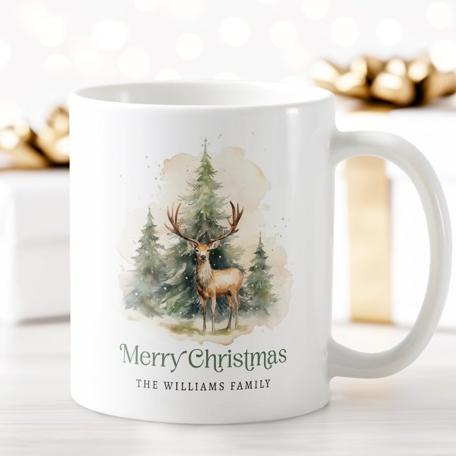 Stag und Weihnachtsbäume Frohe Weihnachtsnamen Kaffeetasse (Stag and Christmas trees Merry Christmas name Coffee Mug)