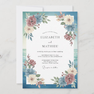 Stahl-Burgunder-Laub-Eukalyptus-Hochzeit Einladung