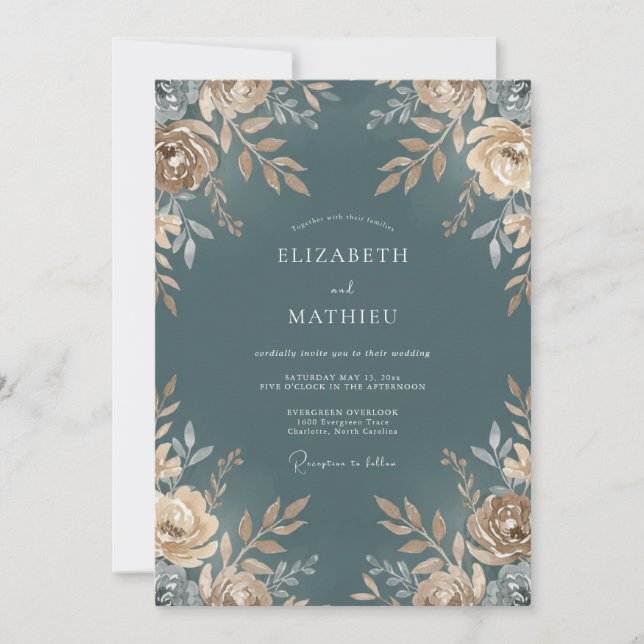 Stahl Champagner Blatt Hochzeit Einladung (Vorderseite)