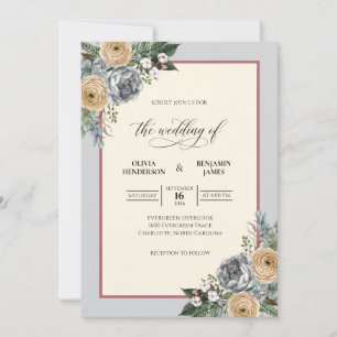 Stahl Champagner Bouquet Eukalyptus Hochzeit Einladung