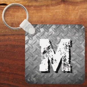 Stahl-Diamantplatte benutzerdefiniertes Monogramm Schlüsselanhänger