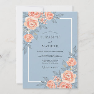 Stahl-Korallen-Rosen-Hochzeit Einladung