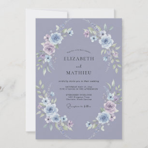 Stahl-Mauve-Blüten-Hochzeit Einladung