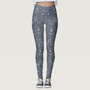 Stahl/Pewter Grau und leichter grauer Floral Damas Leggings