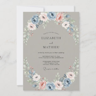 Stahl-Rosa-Ranunculus-Eukalyptus-Hochzeit Einladung
