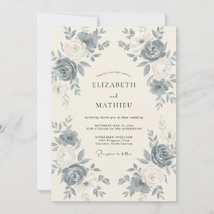 Stahl-Schiefer Antike Rosen Hochzeit Einladung