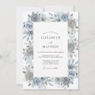 Stahl-Schiefer-Staubrose-Hochzeit Einladung