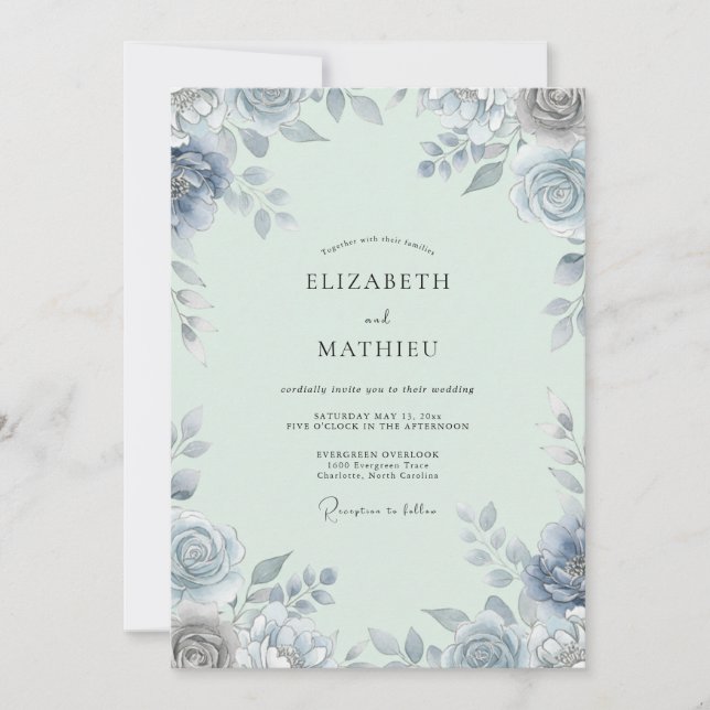 Stahl-Silber-Blatt-Hochzeit Einladung (Vorderseite)