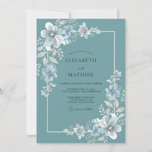 Stahl-Teal-Blüten-Hochzeit Einladung