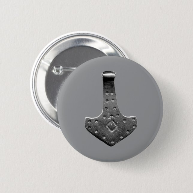 Stahl Thors Hammer grauer runder Knopf Button (Vorne & Hinten)