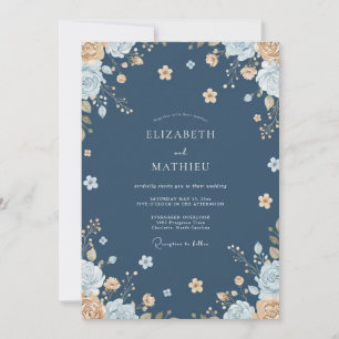 Stahl-Warmes-Gold-Blüten-Hochzeit Einladung