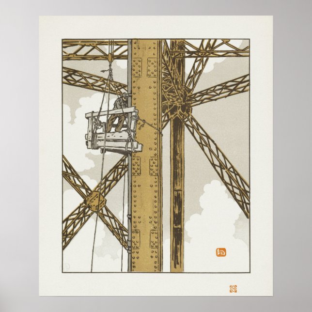Stahlbauer bei der Arbeit am Turm Poster (Vorne)