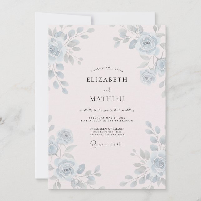 Stahlblaßrosa Blütenhochzeit Einladung (Vorderseite)