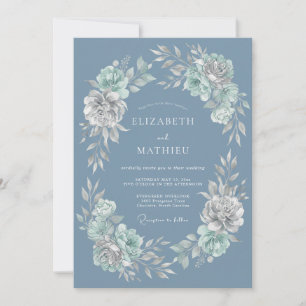 Stahlblau Hochzeit im krispen Winter Einladung