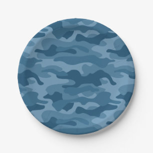 Stahlblau Monocolor Camo Pappteller