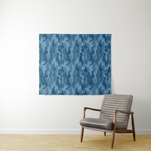 Stahlblau Monocolor Camo Wandteppich