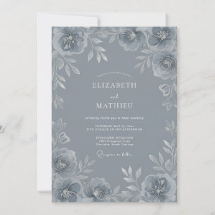 Stahlblau verfeinerte Winterhochzeit Einladung