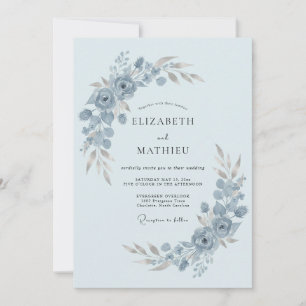 Stahlblau zarte Winterhochzeit Einladung