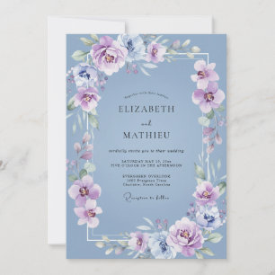 Stahlblaue Amethyst-Blüten-Hochzeit Einladung
