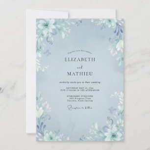 Stahlblaue Ätherische Botanische Hochzeit Einladung