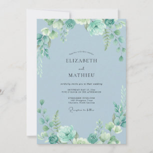 Stahlblaue Blatt-Hochzeit Einladung