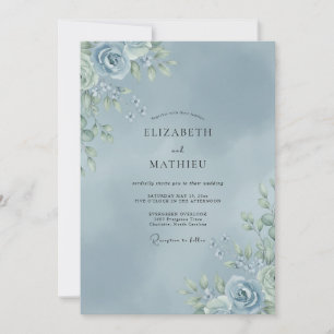 Stahlblaue Blütenhochzeit Einladung