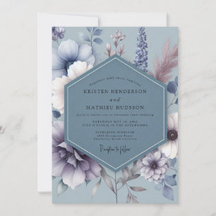 Stahlblaue Düstere Flora-Hochzeit Einladung