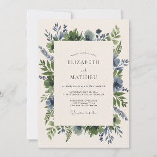 Stahlblaue Eukalyptus-Hochzeit Einladung
