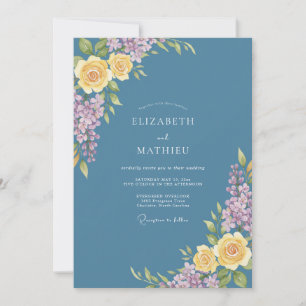 Stahlblaue Flieder-Eukalyptus-Hochzeit Einladung