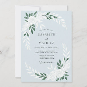 Stahlblaue Hochzeit mit gedämpften Eukalyptus Einladung