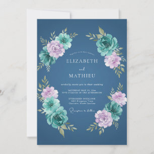 Stahlblaue Hochzeit mit Tealfarbe Einladung
